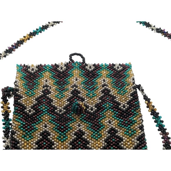 Beaded Bag Medicine Pouch Boho Hand Made Beautiful Pattern Purple Green Gold - Picture 2 of 10